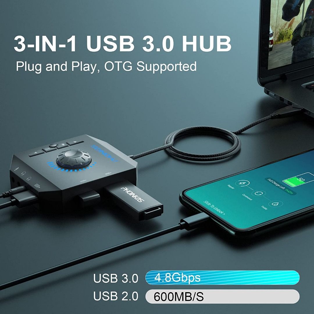 [sg stock] External Sound Card, PHOINIKAS USB Audio Adapter with 3.5mm