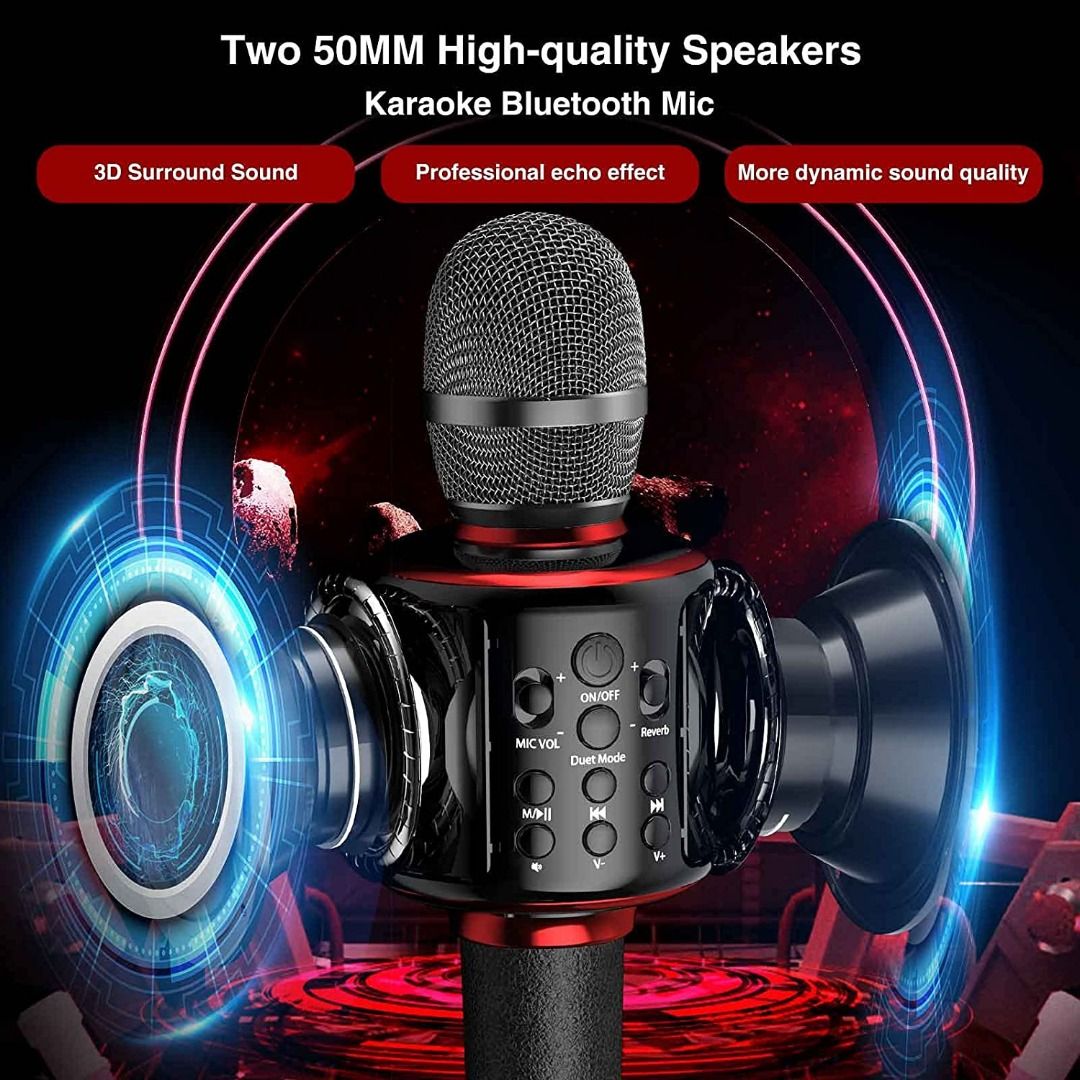 [sg stock] Karaoke Microphone, Portable Wireless Bluetooth Karaoke Microphone with Speaker