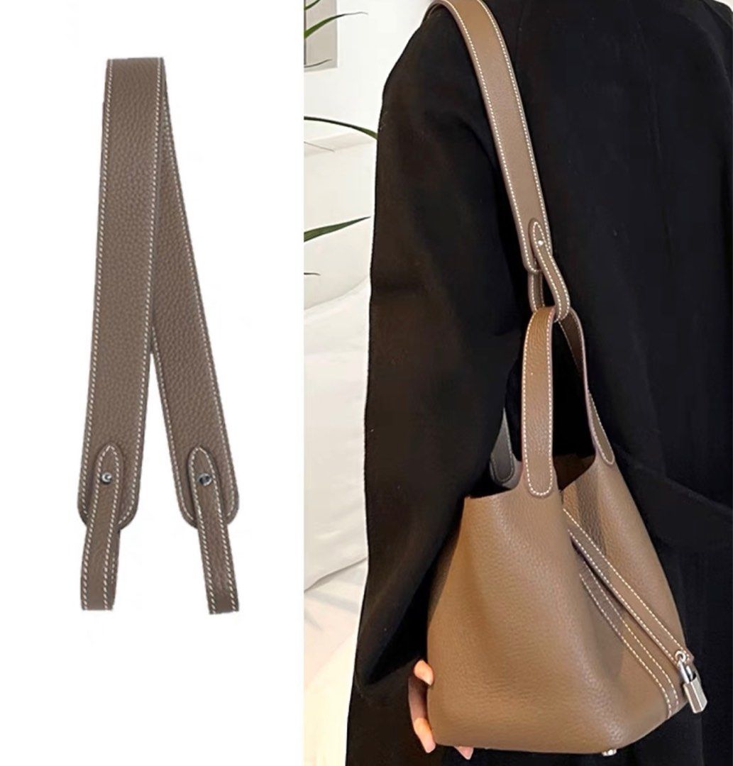 Leather Bag Strap For Picotin Bucket Bag Convert to Shoulder etoupe etain  L2