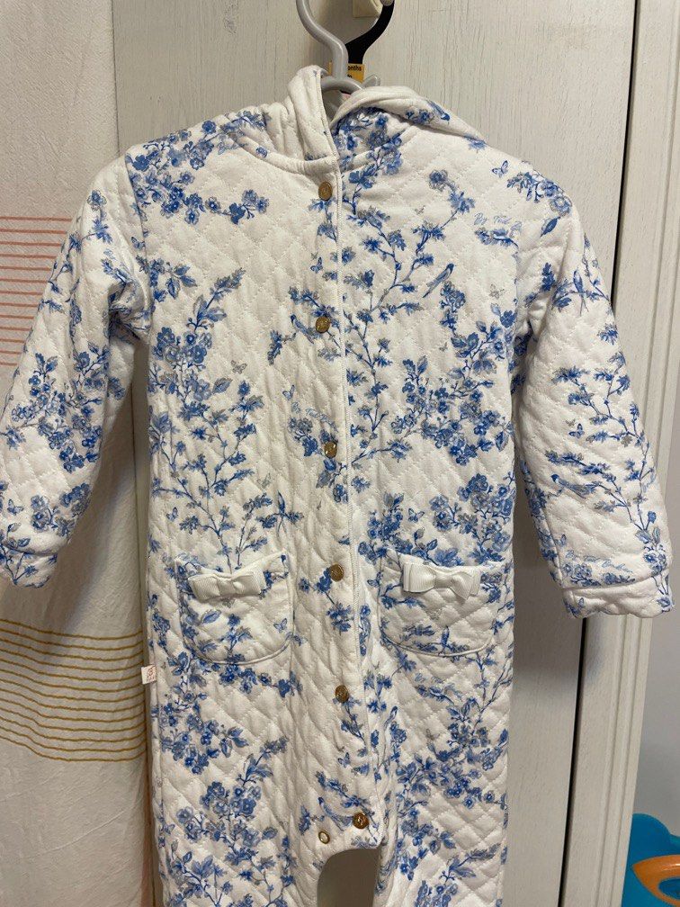 Ted Baker Printed Quilted Snuggle Suit white blue flowery