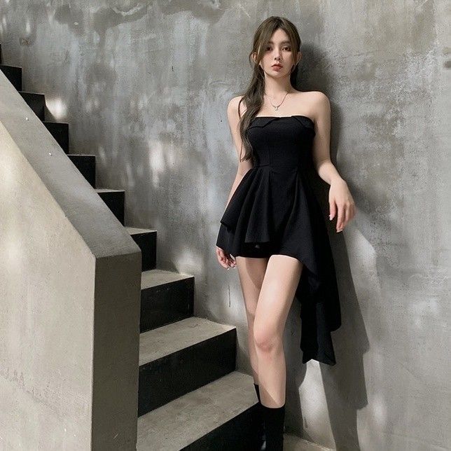Tube Top Irregular Rockstar Party Black Dress Women s Fashion