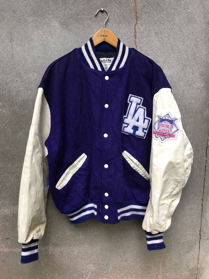 Vintage🔥 LA Dodgers Los Angeles Letterman Wool Leather Jacket Made In  USA🇺🇸 L