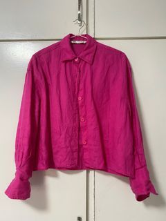 Zara pink linen cropped blouse