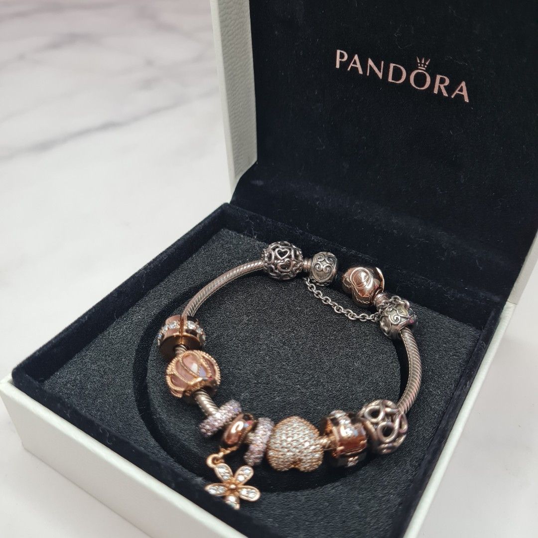 100 Authentic Pandora bracelets Rose gold charm heart shapes Women s Fashion Jewelry Organisers Bracelets on Carousell