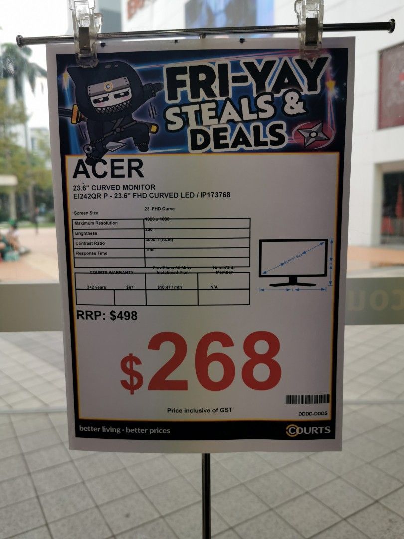 Acer E12 series EI242QR curved VA Monitor FHD PBILIPX, Announcements on