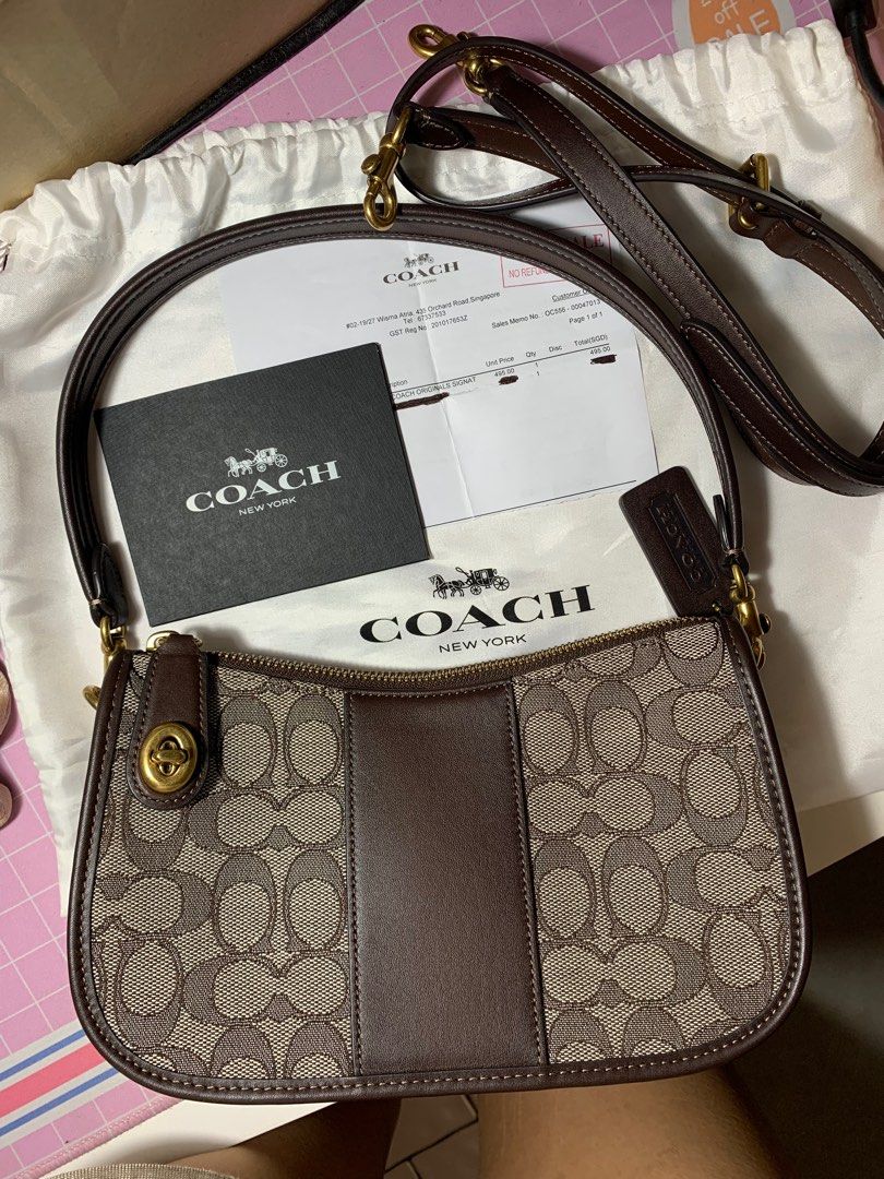 Authentic coach swinger bag (signature jacquard print) in maple oak
