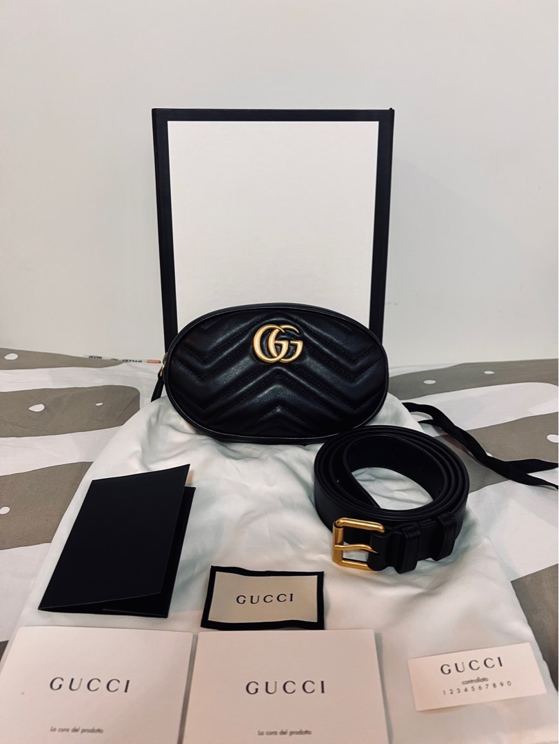 Authentic NWT Gucci GG Black Canvas Fabric Belt Waist Bag Fanny Pack