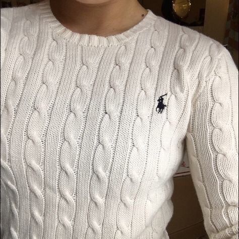 Authentic White Ralph Lauren Cable Knit Sweater, Women's Fashion, Tops,  Longsleeves on Carousell