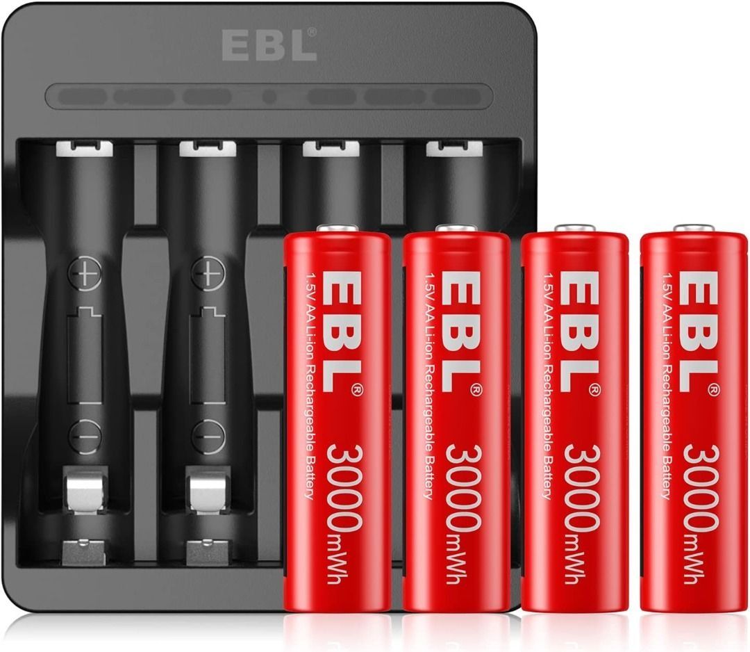 EBL AA Lithium Batteries, 1.5V 3000mWh Rechargeable AA Batteries Long  Lasting Double A Battery 8 Pack