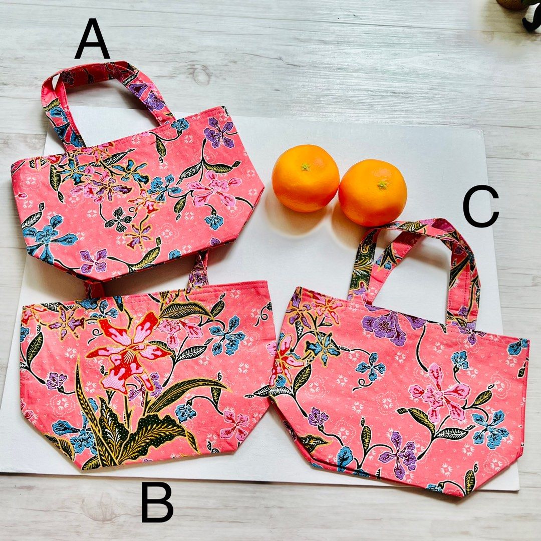 Batik CNY Mandarin Orange Bag Handmade in Singapore, Women's Fashion