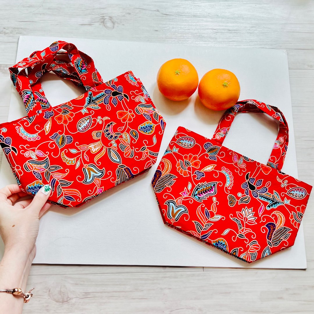 Batik CNY Mandarin Orange Bag Handmade in Singapore, Women's Fashion