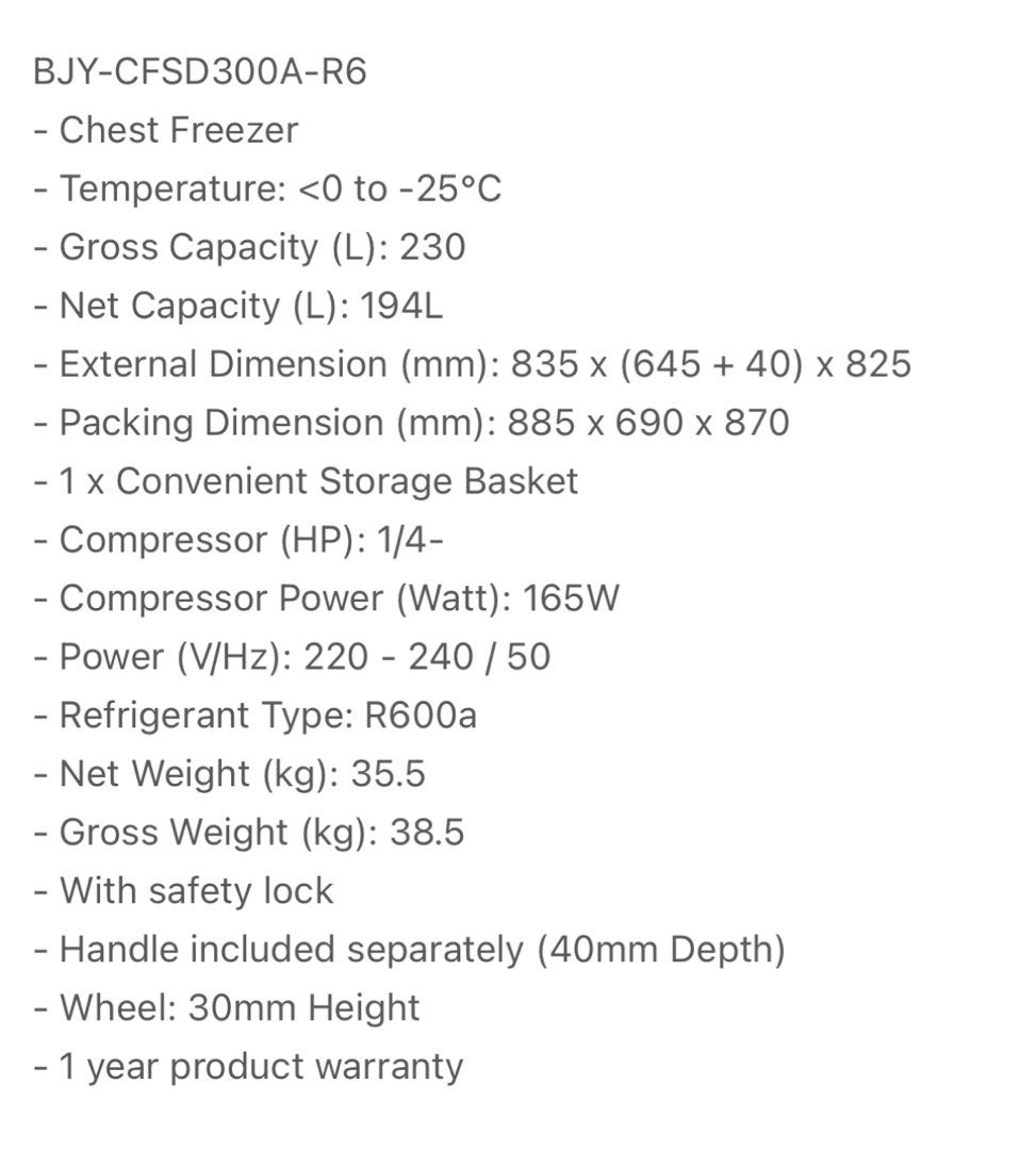 Berjaya Premium Chest Freezer 230L ( Used for Breastmilk & 9 months