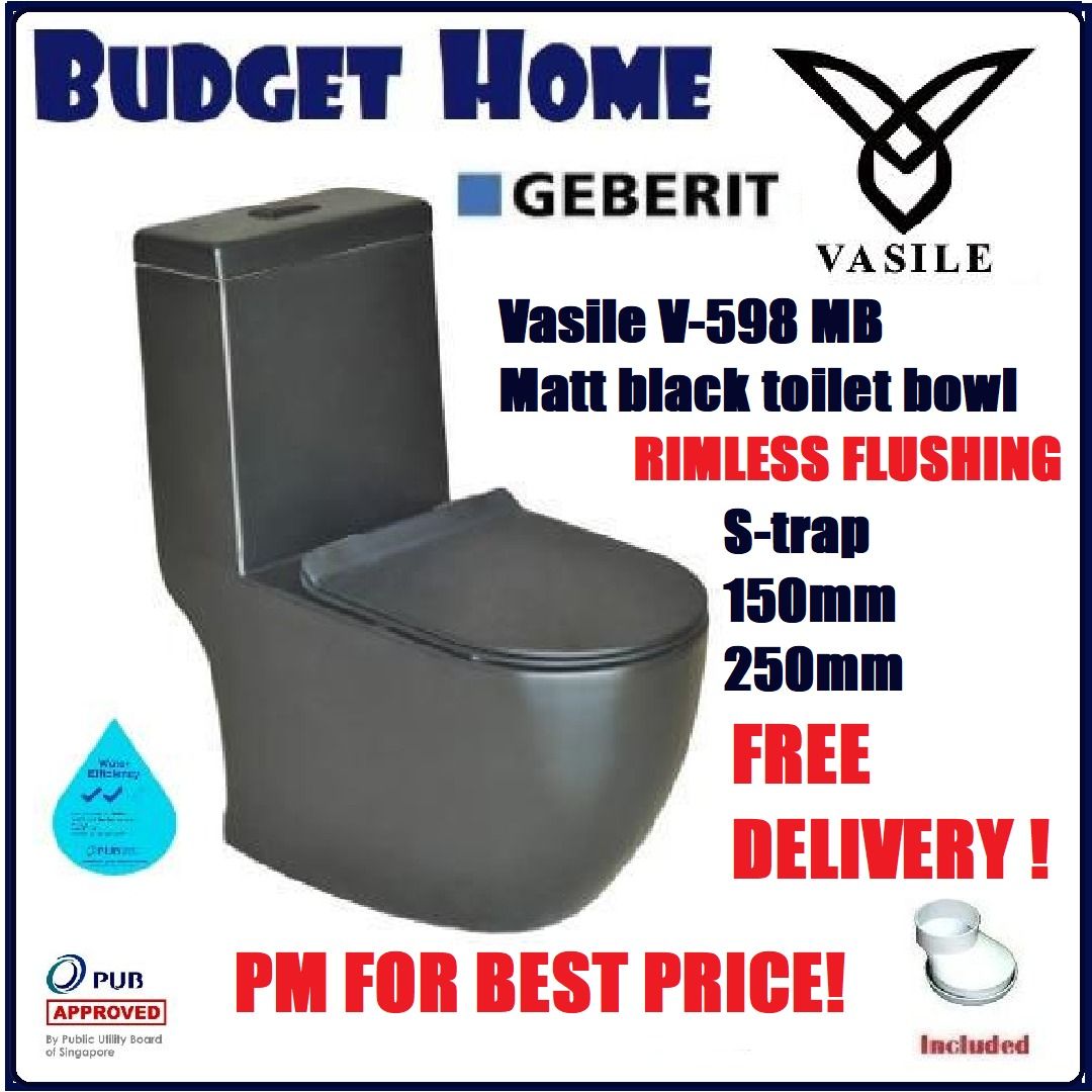 Black toilet bowl rimless // Vasile V598 MB with geberit, Furniture