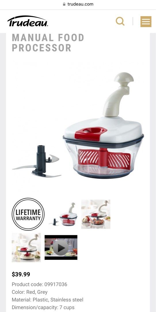 BN Trudeau Manual Food Processor, Furniture & Home Living, Kitchenware