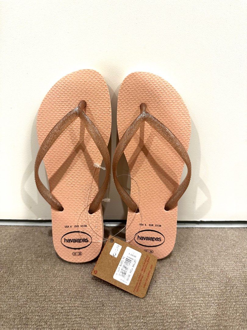 BNWT Havaianas Gloss Glitter Slippers Rosa Women s Fashion