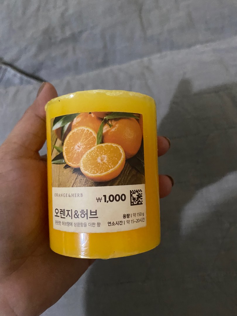 Branded made in Korea candle orange scent, Furniture & Home Living