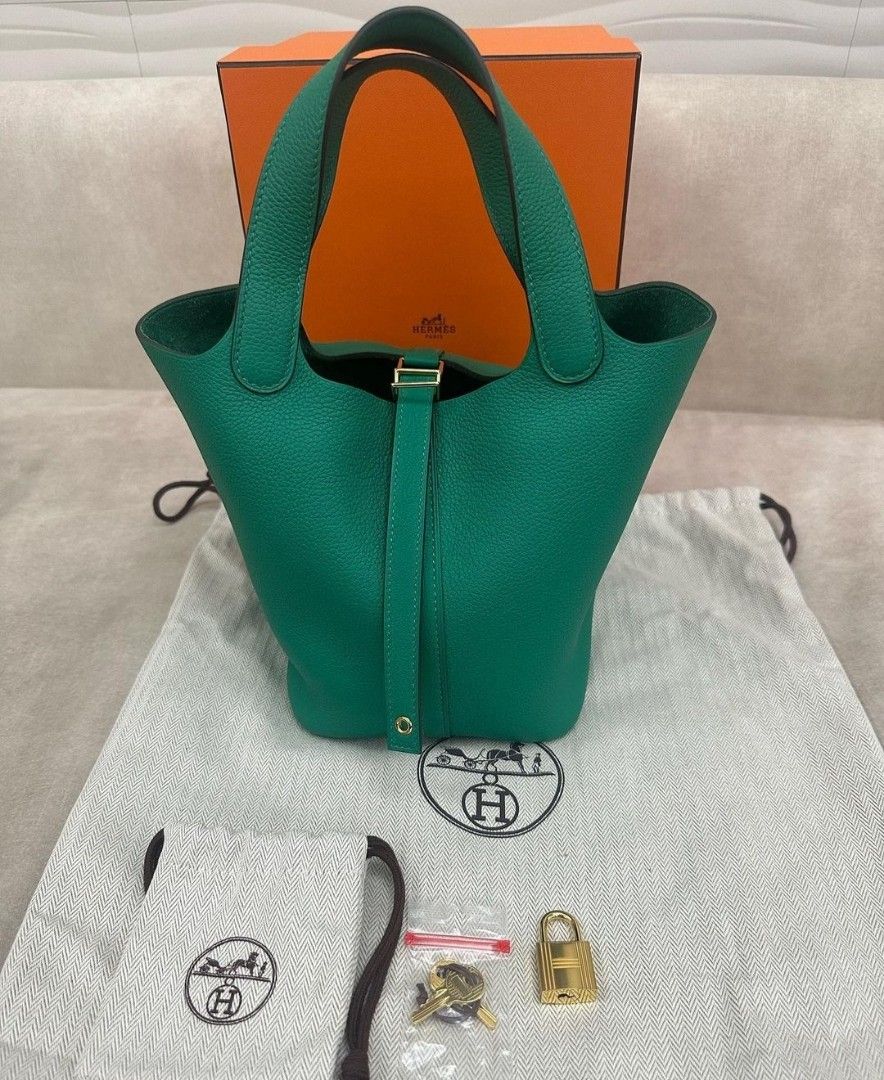 Hermes Picotin Lock Bag 18 In Vert Jade, Green Taurillon Maurice