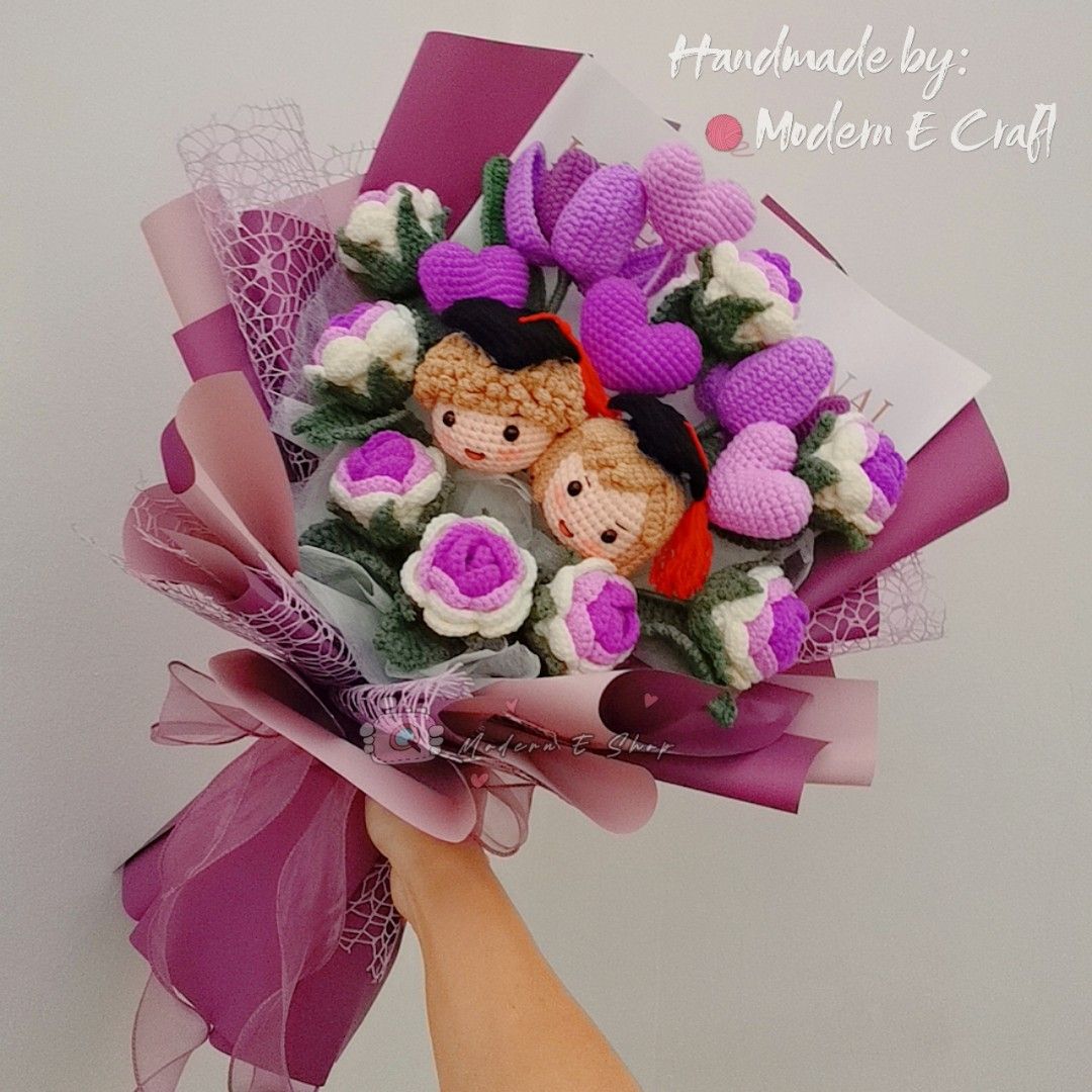 Bunga Tangan Pengantin | Crochet Wedding Hand Flower | Hand Bouquet ...