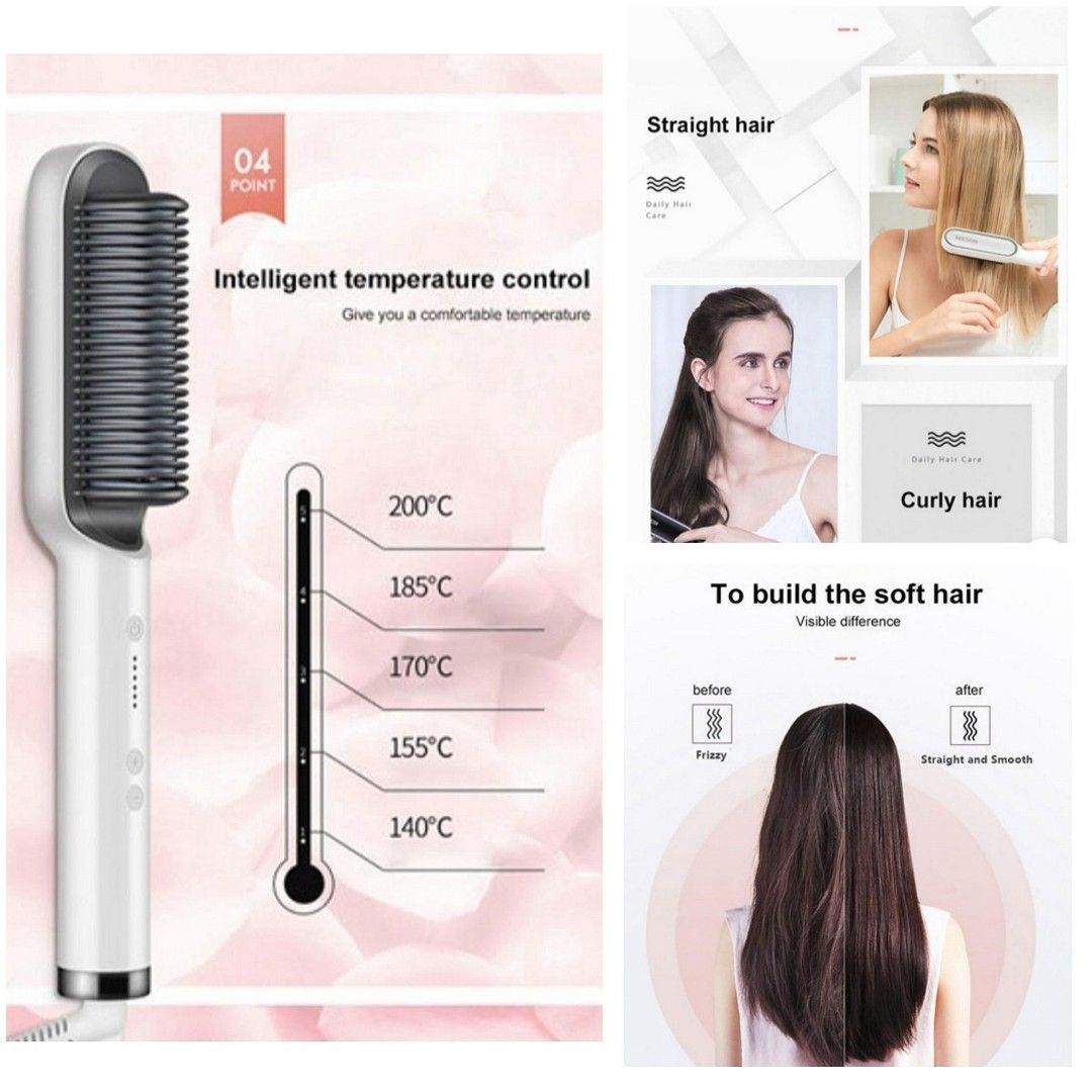 Christmas Sale 2 in 1 Hair Straightener Brush Ionic Electric Dual Voltage  Hot Air Styling Straight