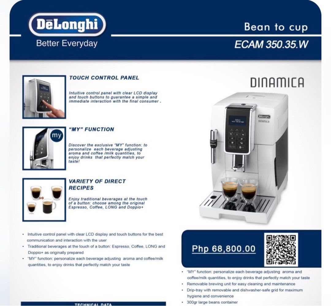 Delonghi Dinamica white, TV & Home Appliances, Kitchen Appliances