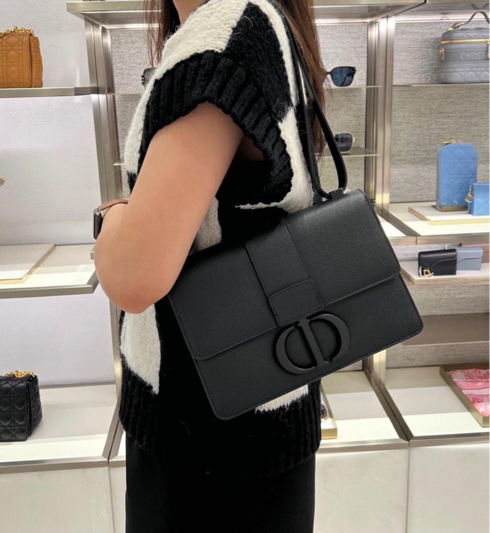 Dior Women 30 Montaigne Box Bag Black Ultramatte Grained Calfskin