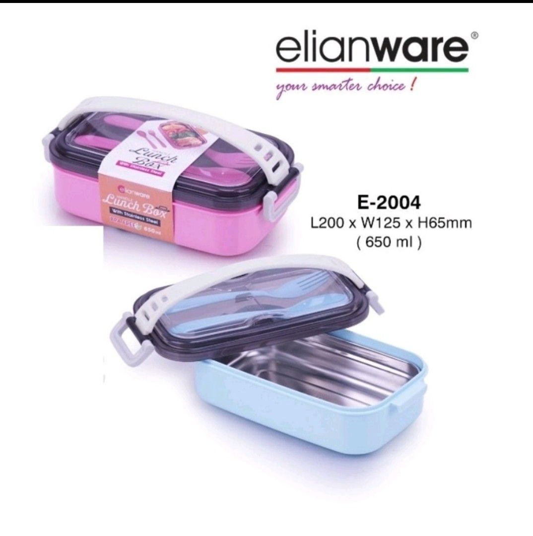 Elianware stainless steel lunch box with cutlery, Furniture & Home