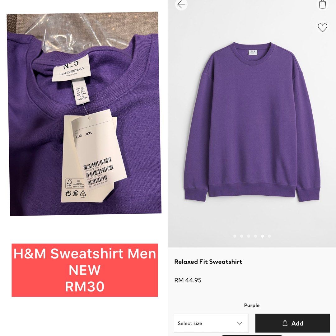 H M Men Relaxed Fit Sweatshirt 3xl Plus Size Men s Fashion Tops