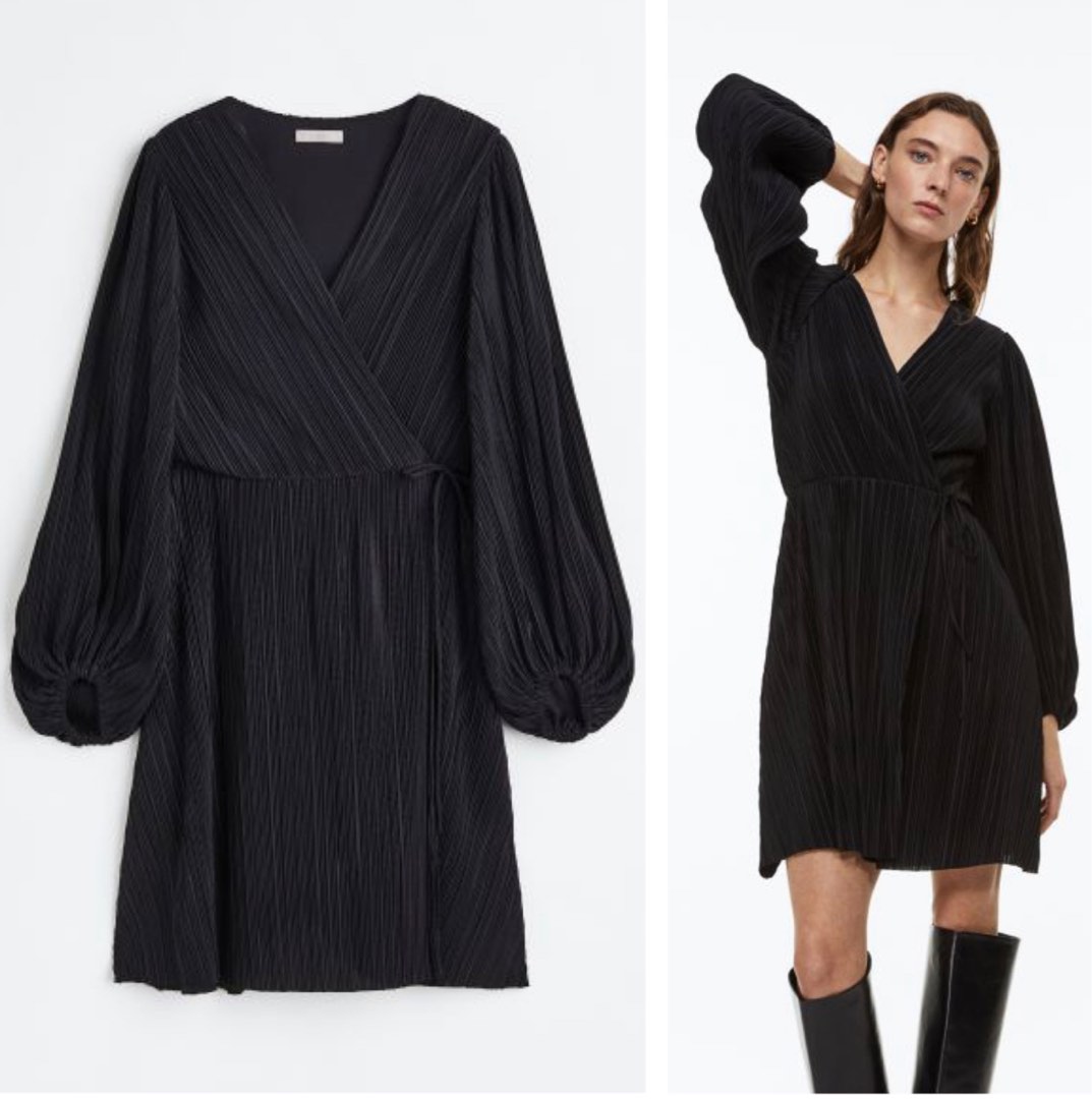 h&m pleated wrapover dress H&M Pleated wrapover dress (Black), Women's Fashion, Dresses & Sets, Dresses on Carousell