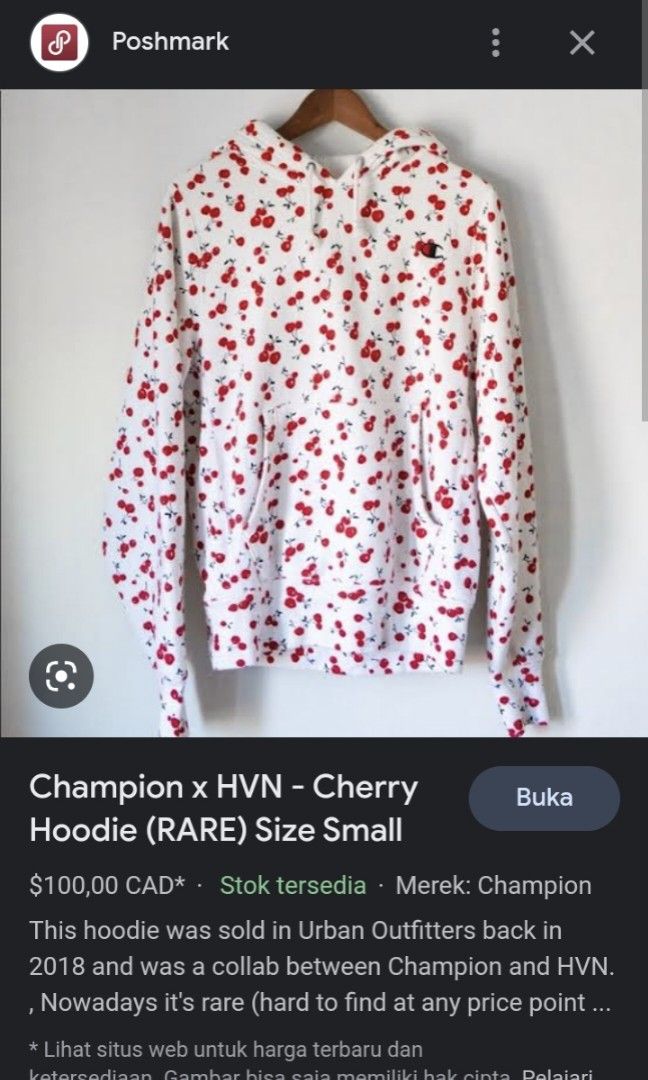 Hoodie Champion Reverse x HVN Cherry Hoodie Fesyen Wanita Pakaian Wanita Lainnya di Carousell