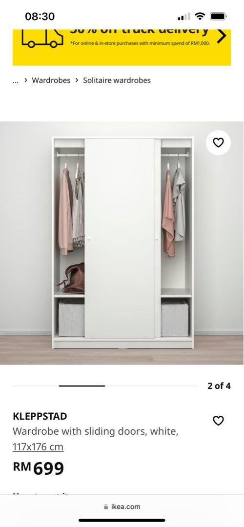 IKEA KLEPSTAD wardrobe sliding doors white, Furniture & Home Living