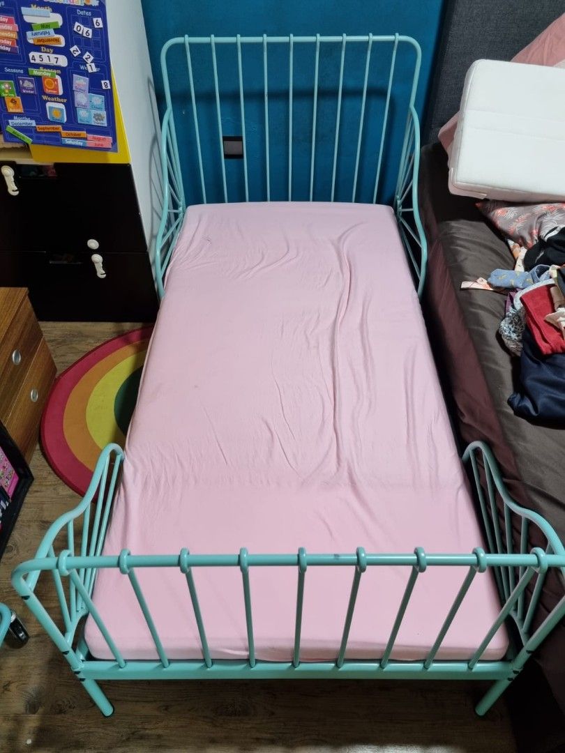 Ikea Minnen Bed Frame (Turquoise) & Mattress, Babies & Kids, Baby