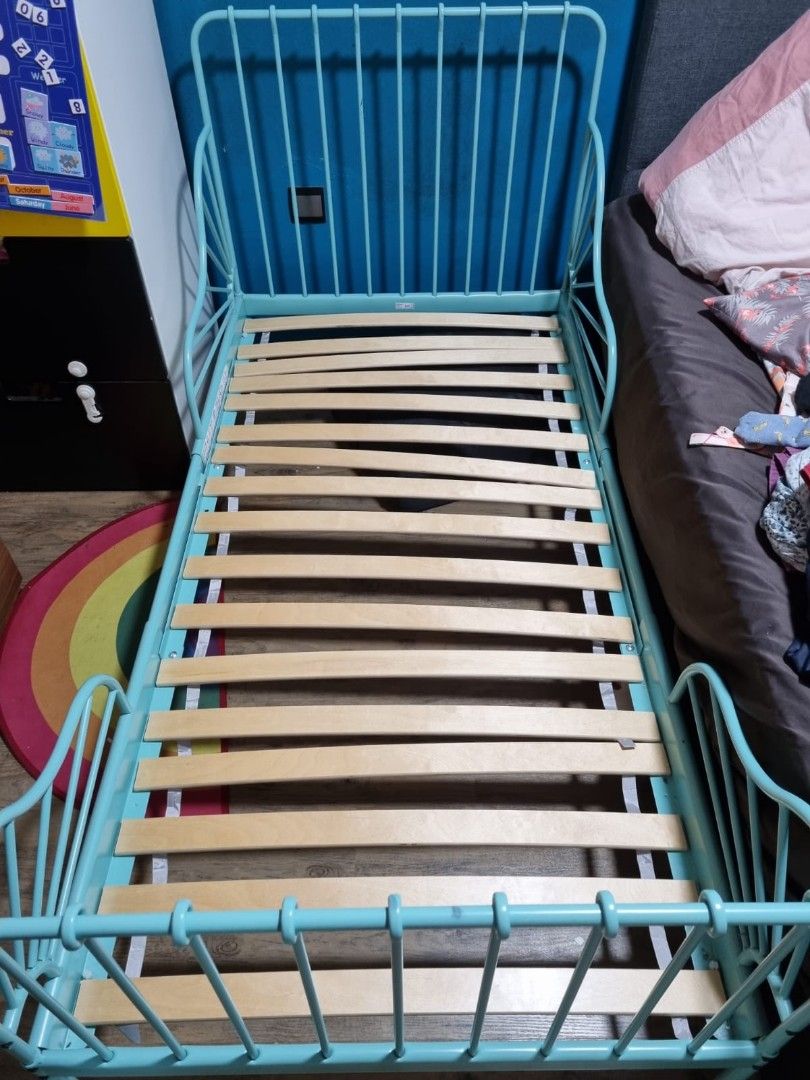 Ikea Minnen Bed Frame (Turquoise) & Mattress, Babies & Kids, Baby