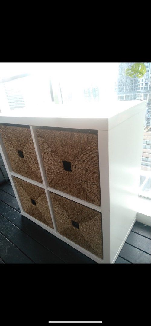 Ikea Shelving unit with seagrass baskets, Furniture & Home Living