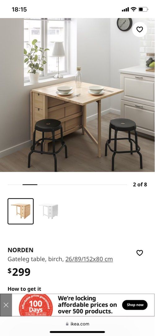 Ikea Wooden folding Table with drawers, Furniture & Home Living