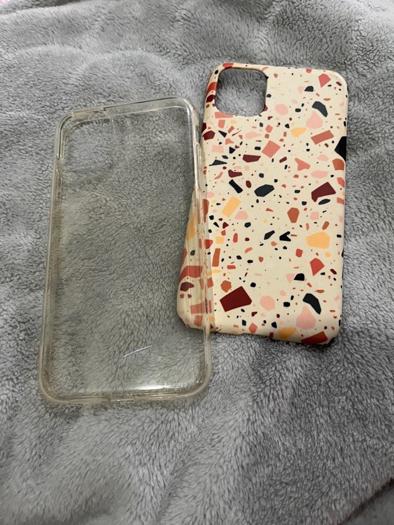 iphone 11 case bundle (Category: Cases & Sleeves) located in Mandaluyong City. Submitted by jillienlim (Listing ID 1199520673, Image 1). Description: 1- clear jelly case 1- custom terrazzo design hard case condition: 10/10 rfs: changed phone— decluttering.