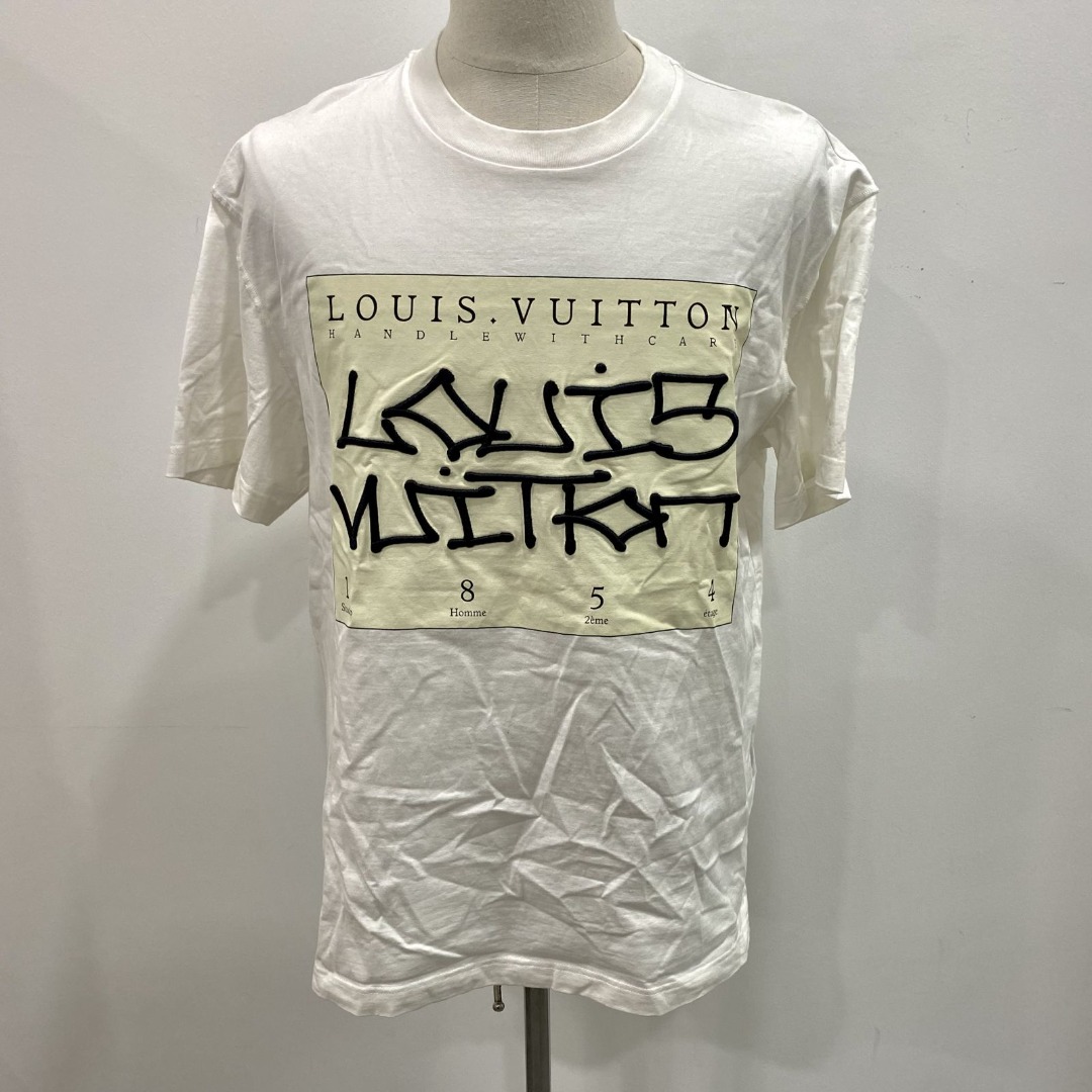 LOUIS VUITTON 1854 WHITE HANDLE WITH CARE EMBROIDERED T SHIRT