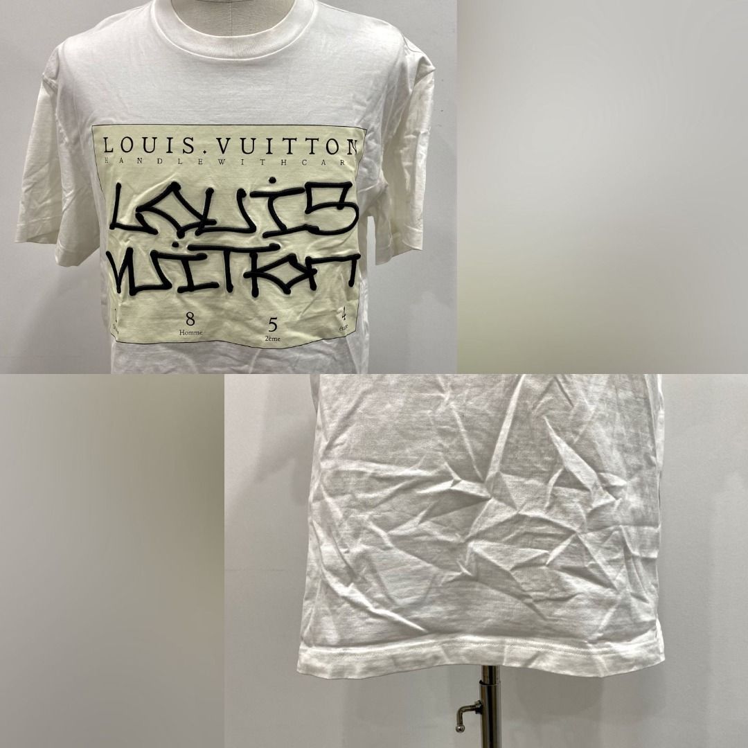 LOUIS VUITTON 1854 WHITE HANDLE WITH CARE EMBROIDERED T SHIRT