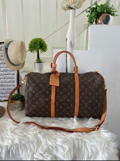 Louis Vuitton Keepall Bandouliere 50 Monogram Macassar Minty Green in  Coated Canvas/Cowhide Leather with Black-tone - US