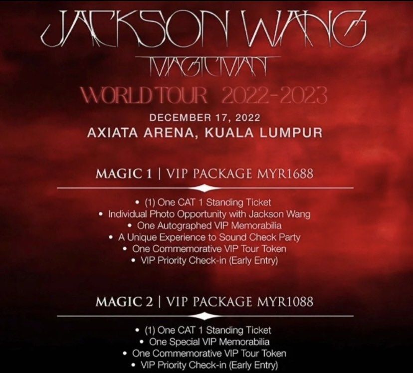 MAGIC 2 VIP JACKSON WANG WORLD TOUR, Tickets & Vouchers, Event Tickets