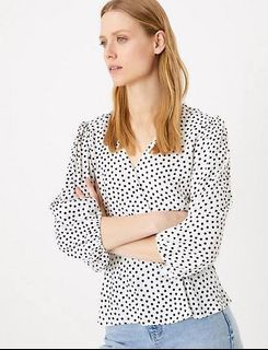 Mango Polkadot Longsleeve Blouse
