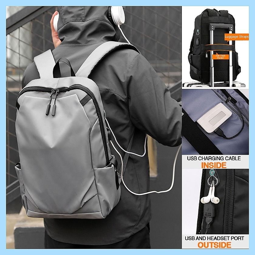 Men Laptop Backpack Waterproof Backpack School Bag Business Travel Leisure Bag with USB charging Port Black Men s Fashion Bags Backpacks on Carousell
