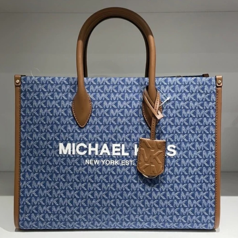 Michael Kors Blue/Brown Signature Denim and Leather Large Mirella