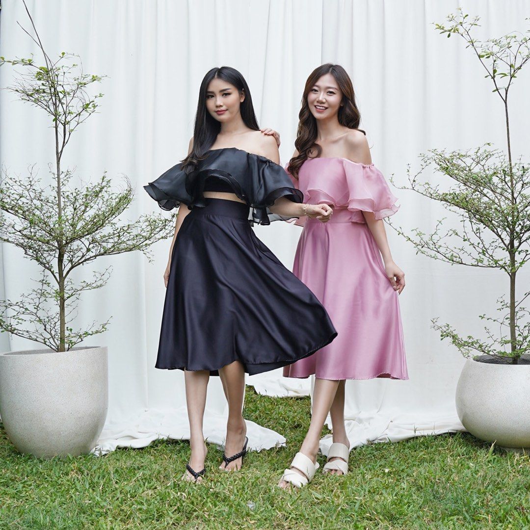One set organza dress crop top Elegant Christmas Dress CNY Dress feminine festive season