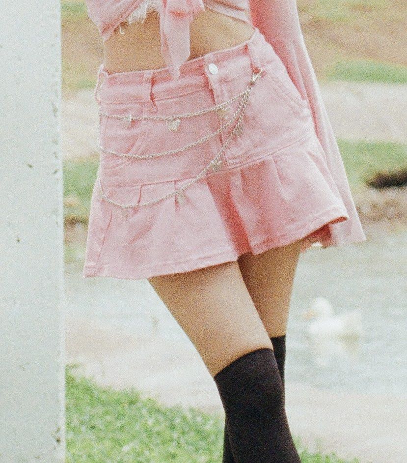 Pink denim on sale flare skirt