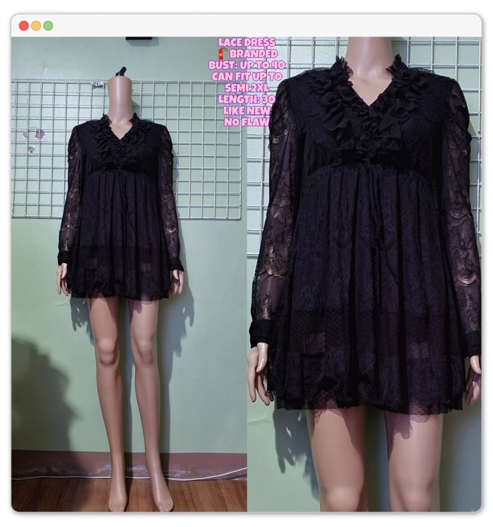 Plain Lace Puff Sleeve Mini Dress, Women's Fashion, Dresses & Sets ...