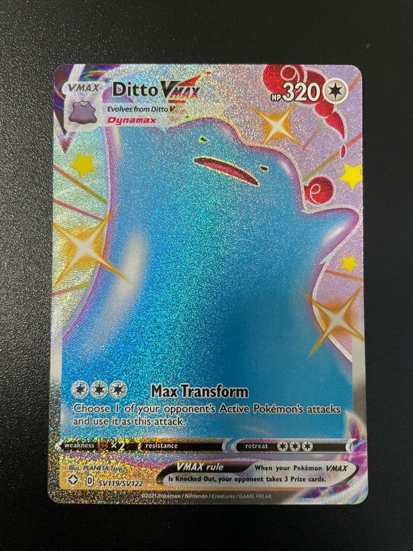 Pokemon TCG Ditto VMAX - SV119/SV122 - Shiny Rare Shining Fates Pokemon card,  Hobbies & Toys, Toys & Games on Carousell