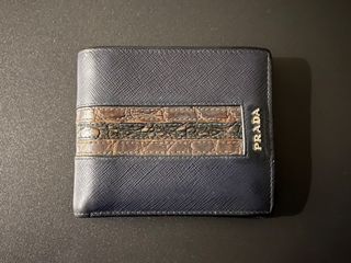 Prada Saffiano And Crocodile Leather Wallet in Blue for Men