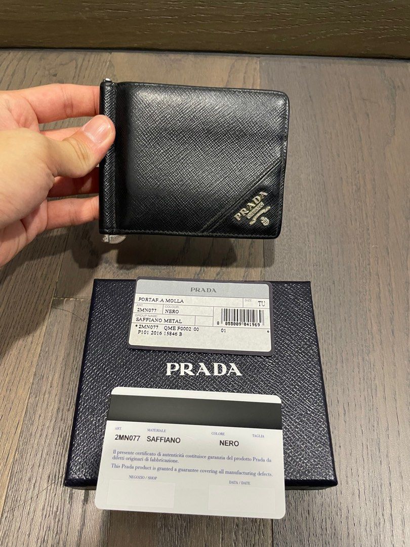 Prada Nero Saffiano Money Clip Wallet, Designer Brand