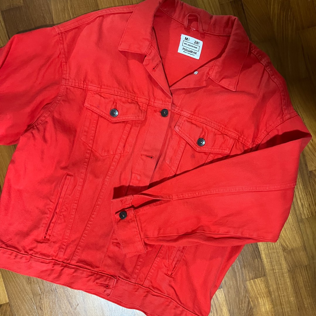 Pull and bear red denim jacket 2025