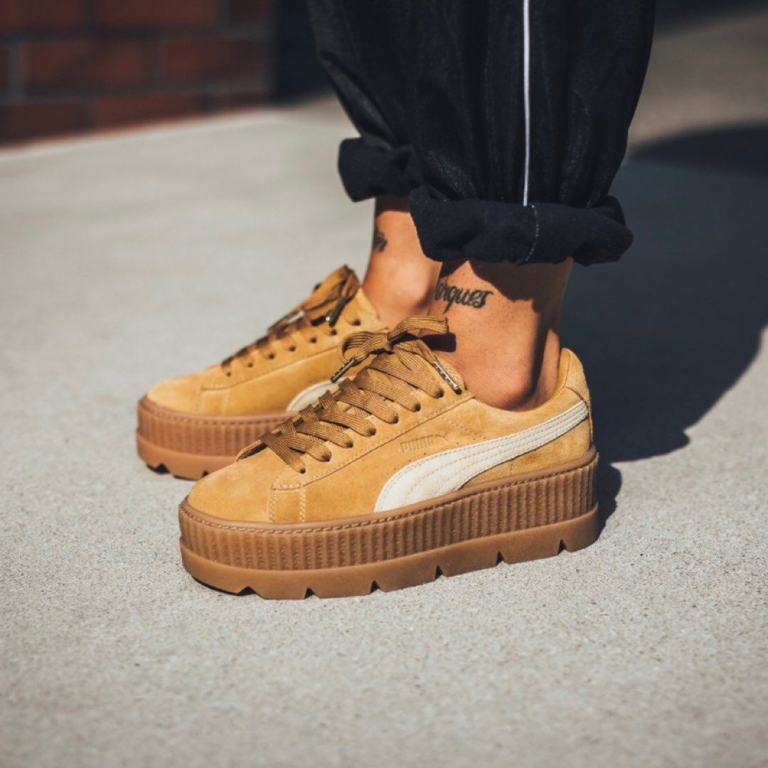 Puma x Fenty Cleated suede Creeper in / Golden Brown Suede platform Women's Fashion, on Carousell